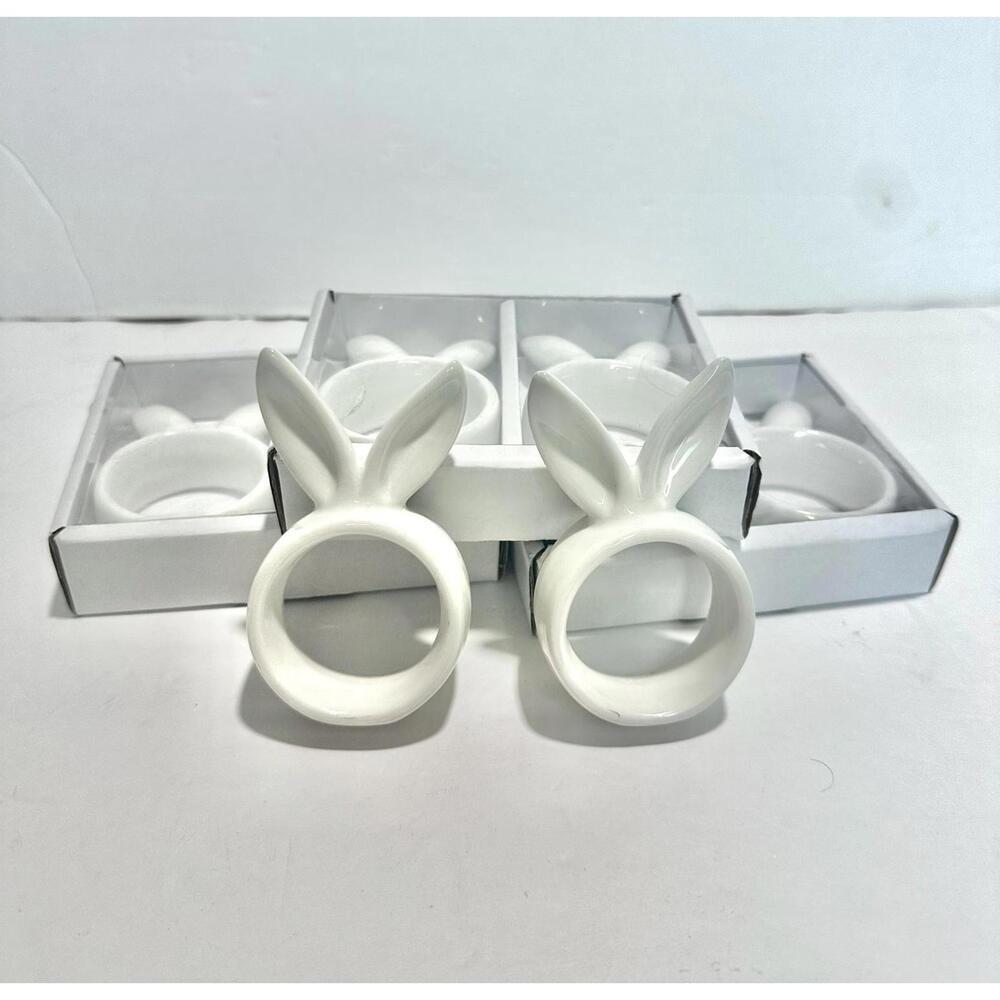 White Bunny Ear Ceramic Napkin Rings - Set of 8